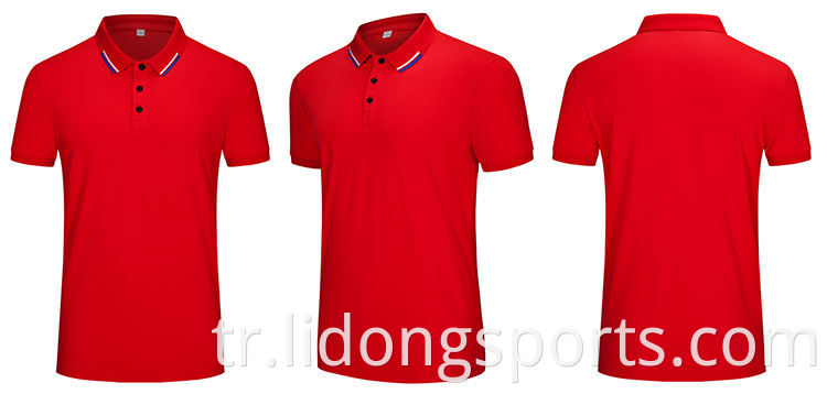 LiDong Özel Ucuz Polo Golf Tişörtleri Yeni Tasarım Erkek Kırmızı Ve Siyah Yaka Polo T Shirt Toptan